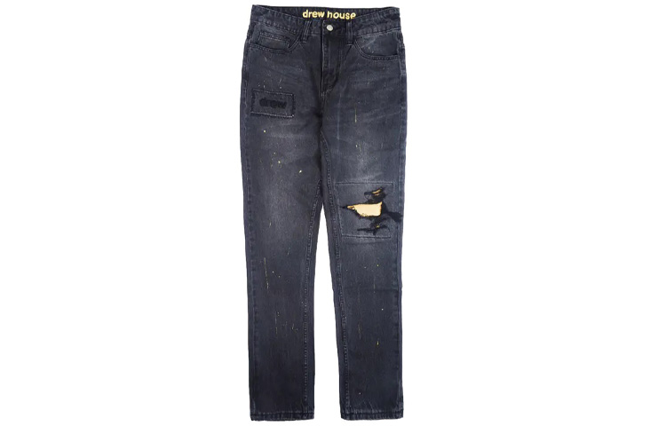 Drew house Letter Logo Series Jeans Unisex Vintage Black Moderate Straight Fit Pants