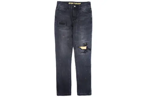 Drew house Letter Logo Series Jeans Unisex Vintage Black Moderate Straight Fit Pants