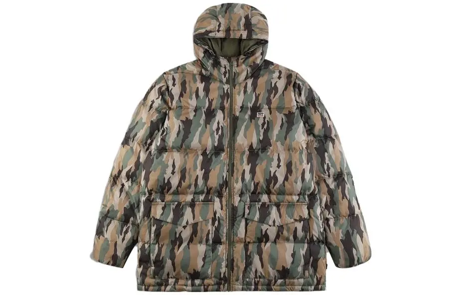 Levi's Down Jackets Men's Green Camouflage Hooded (Non-detachable) Moderate