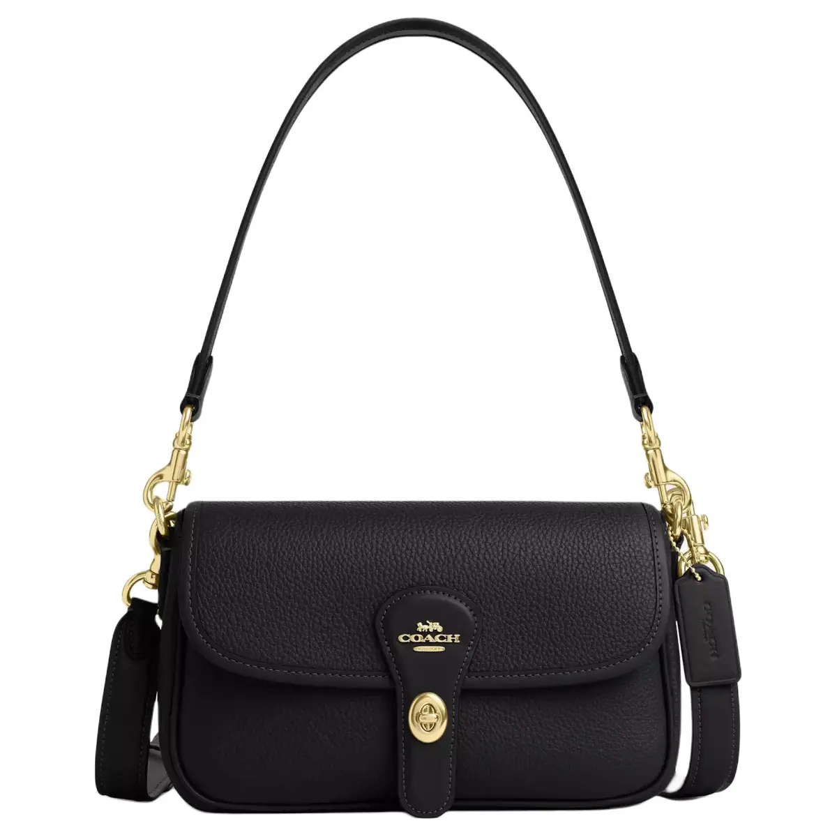 COACH Hadley Cow Leather Shoulder Bag Medium Women's Black