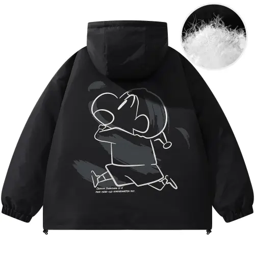 Crayon Shinchan Travel crayons with zipper, cartoon keep warm warm jeans for leisure, down jacket for men and women, oversize