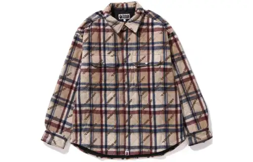 Bape A BATHING APE Logo Check Pattern Padded Flannel Shirt Jacket