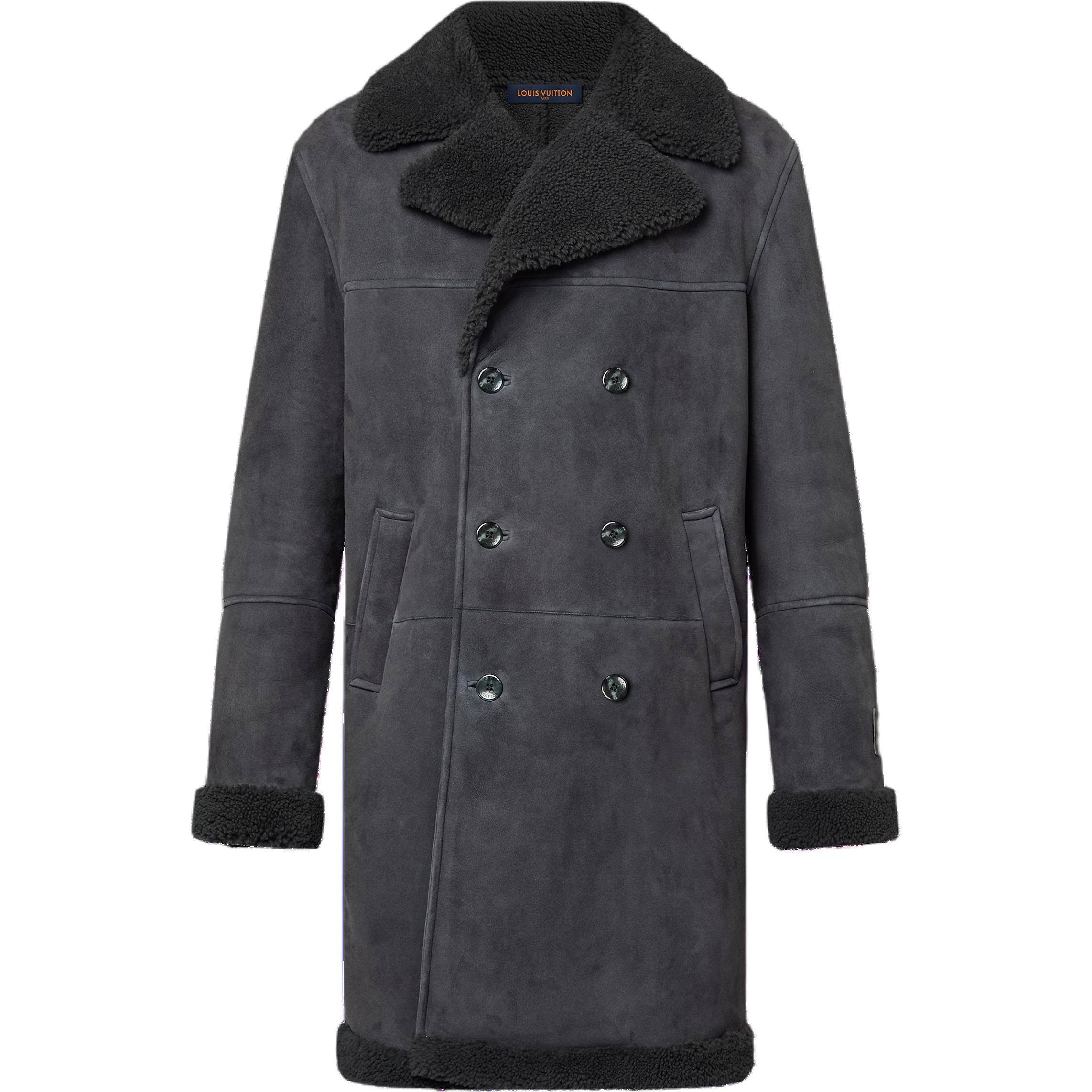 Мужское пальто Louis Vuitton Double-Breasted Shearling Coat (серое)