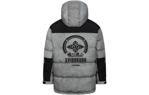 EVISU Down Jackets Men's Gray Hooded Moderate Down Jacket