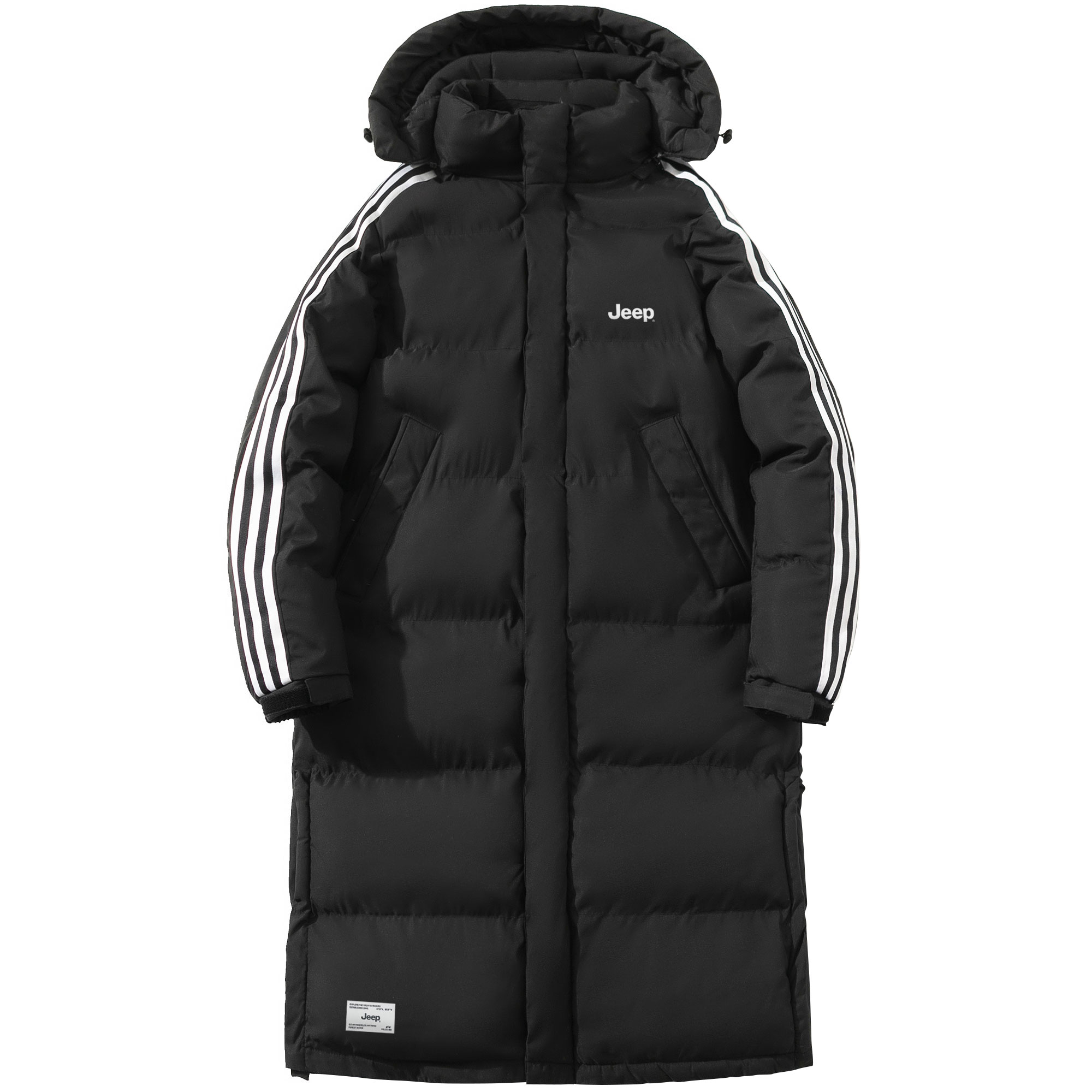 Jeep Джип Контраст Цвет Три полосатый Стержень полосатый принт Простой слово Мать напечатана свободно для отдыха высокая Уличная красота винтаж утепленный удерживающий тепло Холодный длинный фасон капюшон Разгрузка хлопок служить мужские и женские фасон унисекс