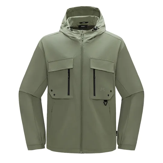 Under Armour Windbreaker Jackets Men's Antique Moss Green Hooded Moderate