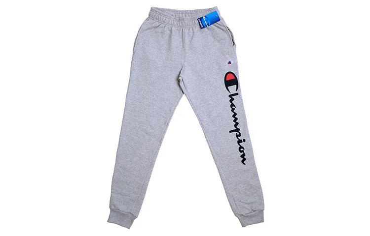 Champion Fleece Lined Script Print Cuffed Sweatpants US Version Unisex Light Gray