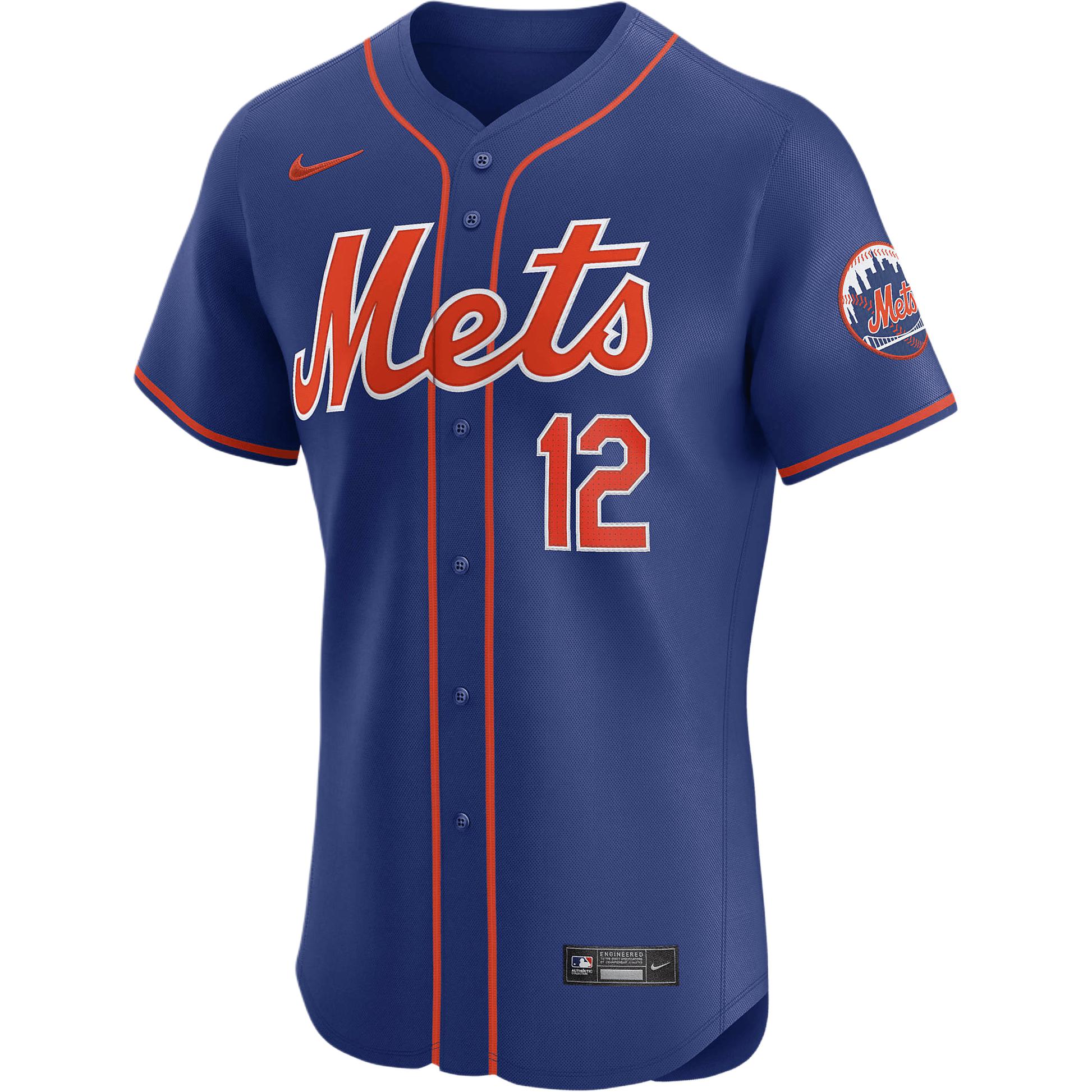 Nike X MLB совместное имя стиль Dri-FIT ADVNew York Mets FW24 Франсиско Линдор Элит один с пуговицами популярный Комфортный короткий рукав Бейсбольная форма мужской стиль голубой