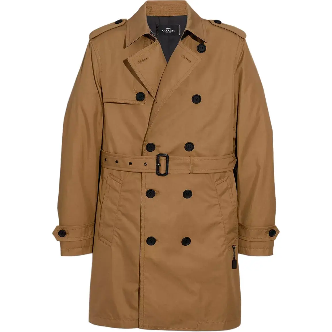 COACH Trench Coats Men's Khaki Lapel Moderate Nipped-in Waist