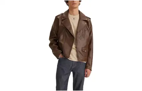 Levis /Levis Moto Biker Jacket solid color short zipper long-sleeved jacket men's brown