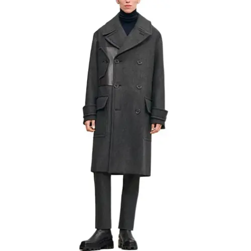 HERMES Coats Men's Gray Lapel Moderate Straight Fit