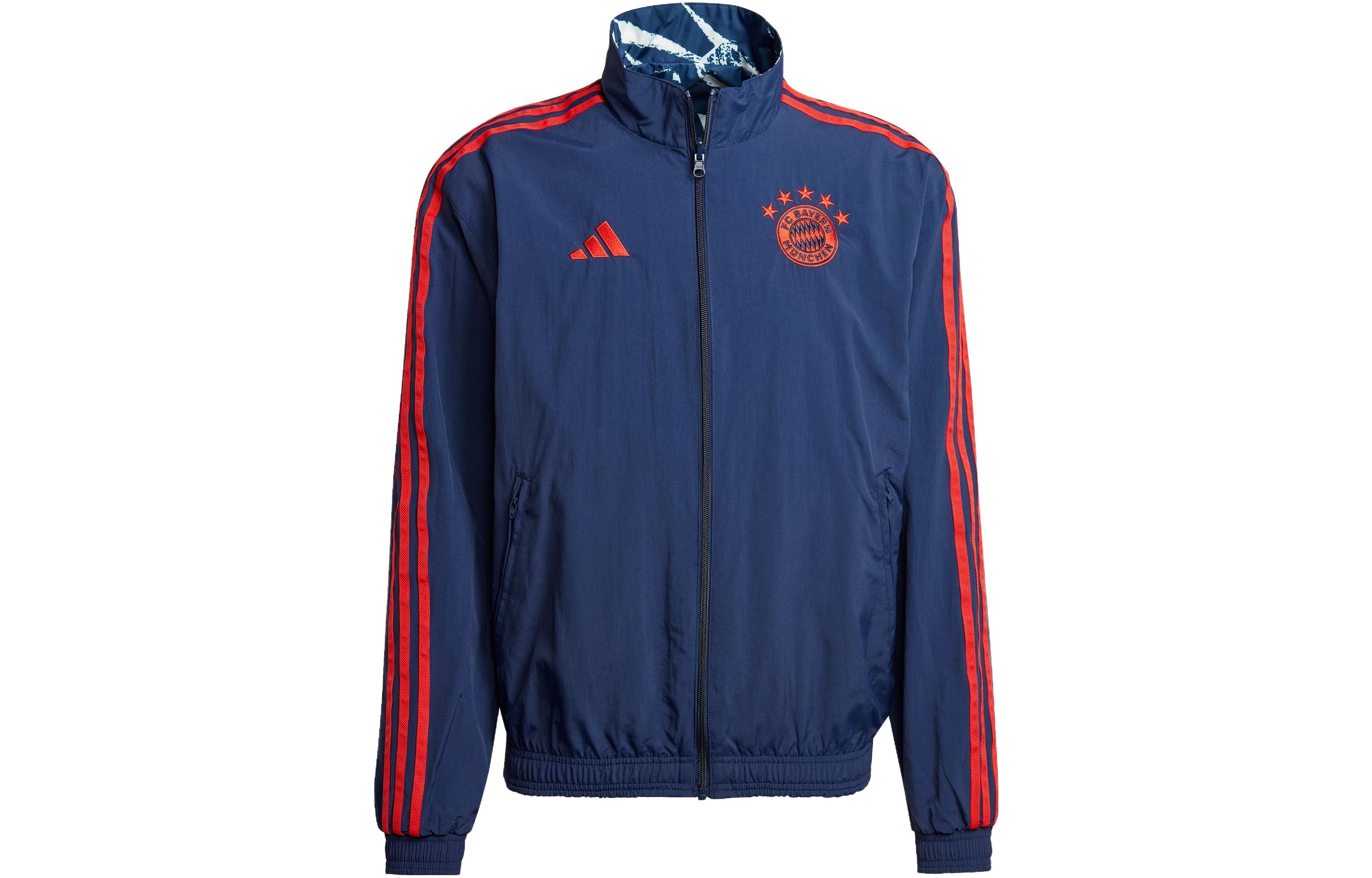 Adidas BayernFC Bayern Fc Bayern Anthem Jacket Retro Sports Stand Collar Jackets Men's Dark Indigo
