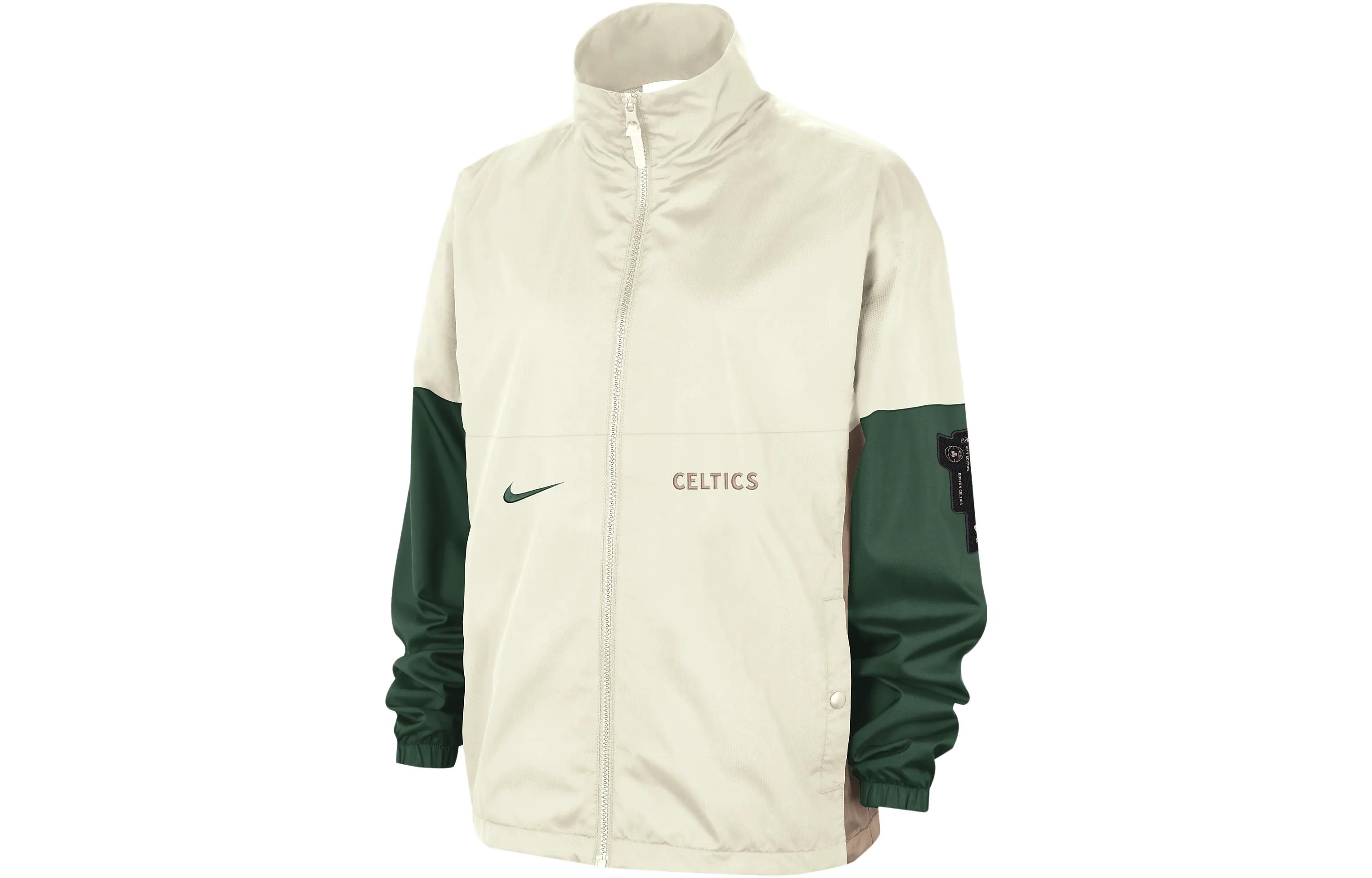Nike Boston Celtics Starting 5 2023/24 Letter Pattern Printed Stand Collar Long Sleeve Jacket City Edition 2023/24 Season Boston Celtics Men's Beige