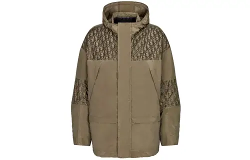 DIOR Quarterly New Products Parka Coats Men's Olive Green Hooded Moderate