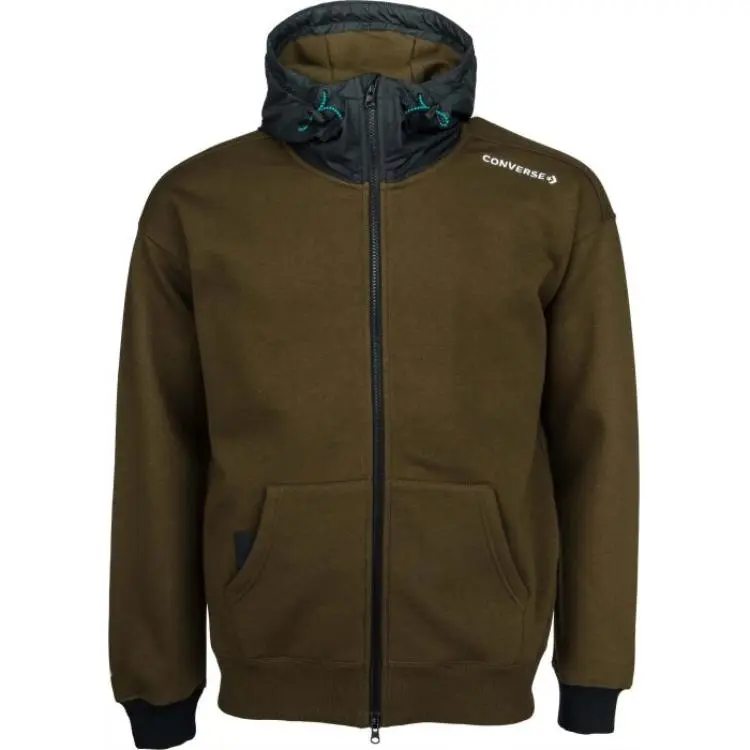 Converse Hooded Casual Zippered Fleece Lined Long Sleeved Jackets & Coats Men's Olive Green