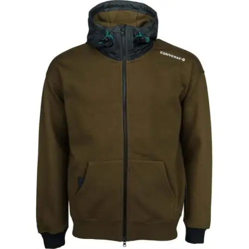 Converse Hooded Casual Zippered Fleece Lined Long Sleeved Jackets & Coats Men's Olive Green