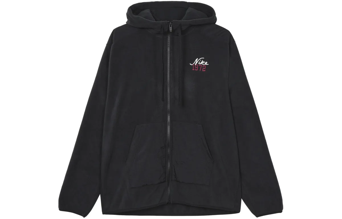 Nike 1972 Solid Color Hooded Fleece Lined Loose Fit Casual Jackets & Coats Men's Black