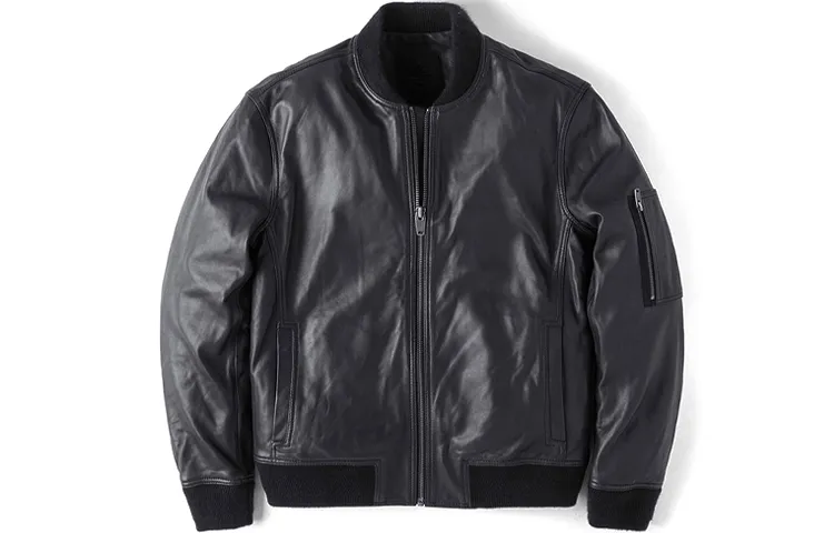 Timberland Leather Jackets Men's Black Baseball Collar Moderate Straight Fit