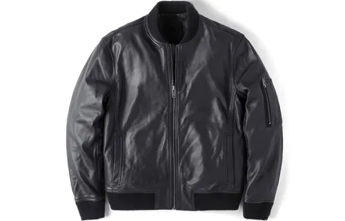 Timberland Leather Jackets Men's Black Baseball Collar Moderate