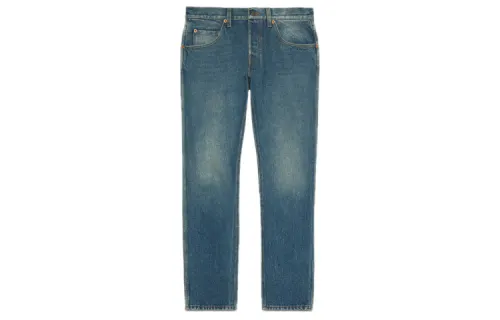 GUCCI Tapered Fit Washed Marbled Denim Jeans