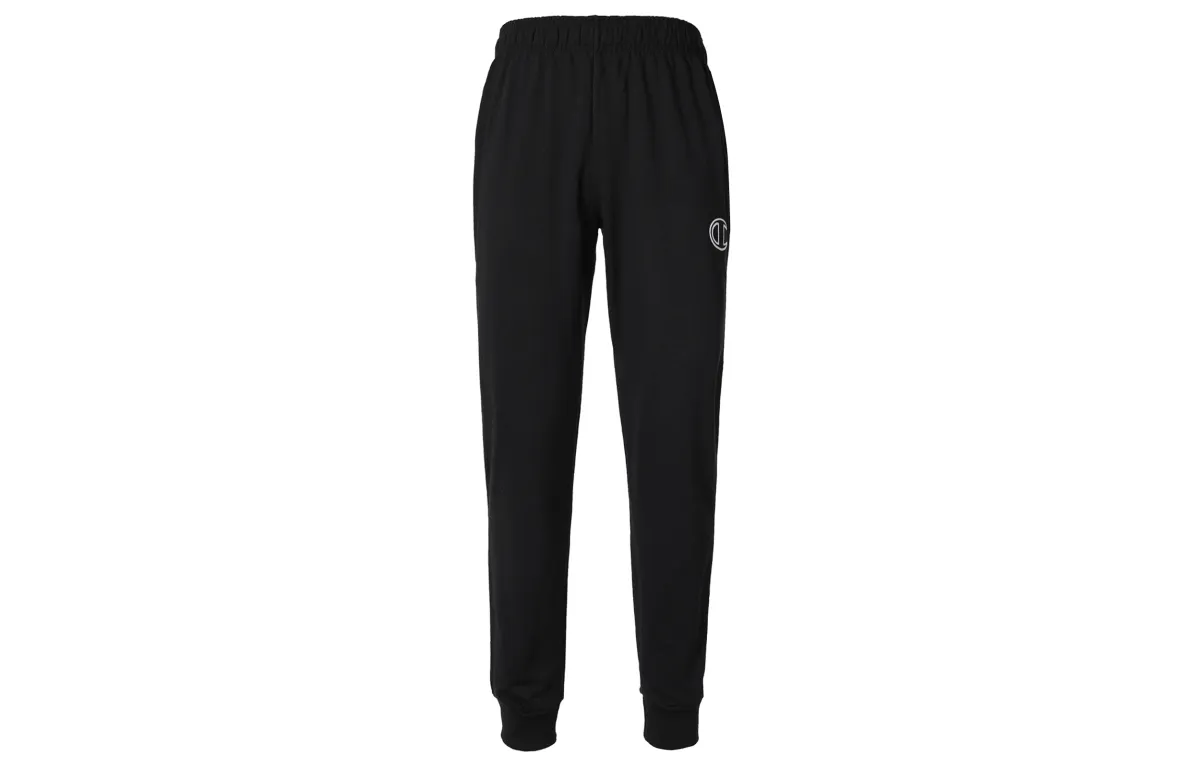 Champion Fleece Lined Large Embroidery Applique Elastic Cuff Sweatpants US Version Unisex Black