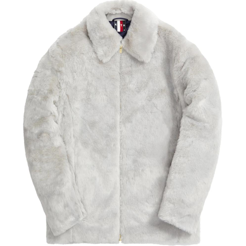 KITH SS21 Team USA Series Fashionable Faux Fur Coach Jacket Jacket Unisex Gray