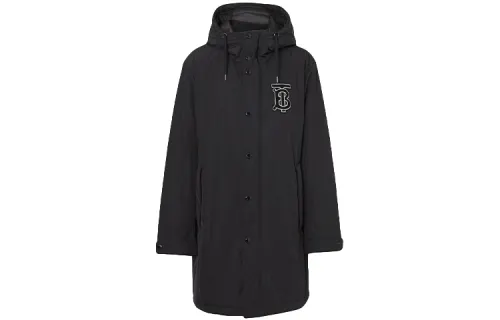 Burberry Parka Coats Men's Black Hooded Moderate