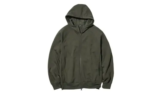 UNIQLO Solid Color Zippers Hooded Fleece Lined Jacket Unisex Dark Olive