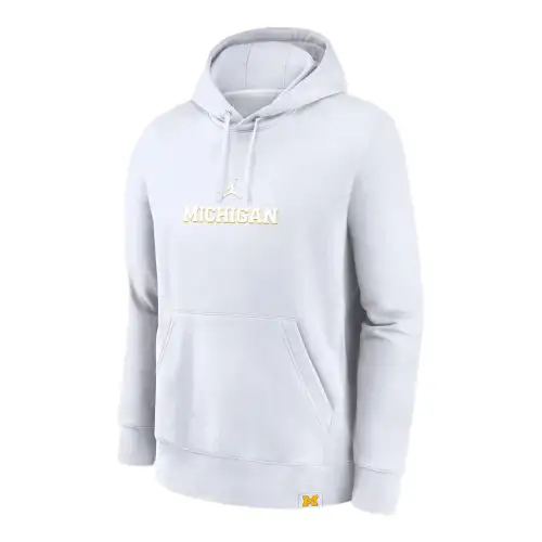 Jordan Michigan Wolverines Statement Wordmark Lockup Heavyweight Men's Nike College Pullover Hoodie