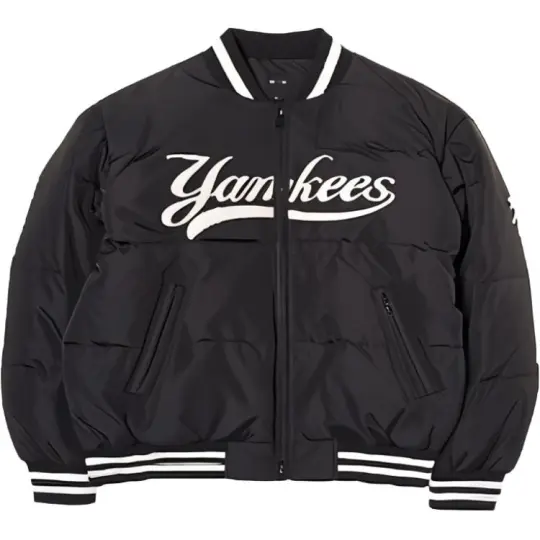 MLB Varsity Front Cursive Rib Mid Short Down Jkt Baseball Jacket Unisex Black