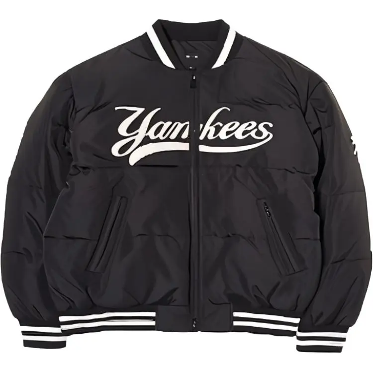 MLB Varsity Front Cursive Rib Mid Short Down Jkt Baseball Jacket Unisex Black