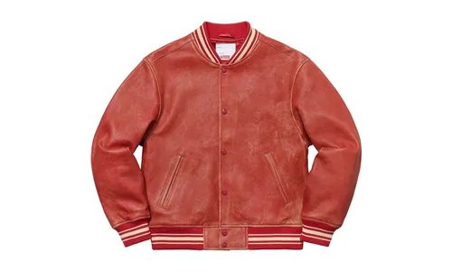 Supreme logo-embroidered leather bomber jacket