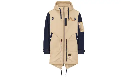 EVISU Trench Coats Men's Apricot Hooded Moderate