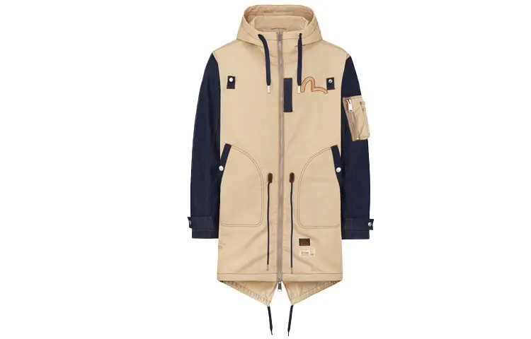 EVISU Trench Coats Men's Apricot Hooded Moderate