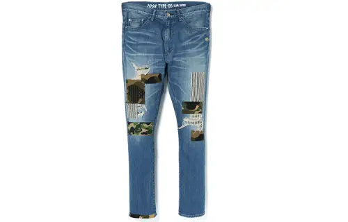 A BATHING APE Jeans Men's Blue Moderate Ripped Pants
