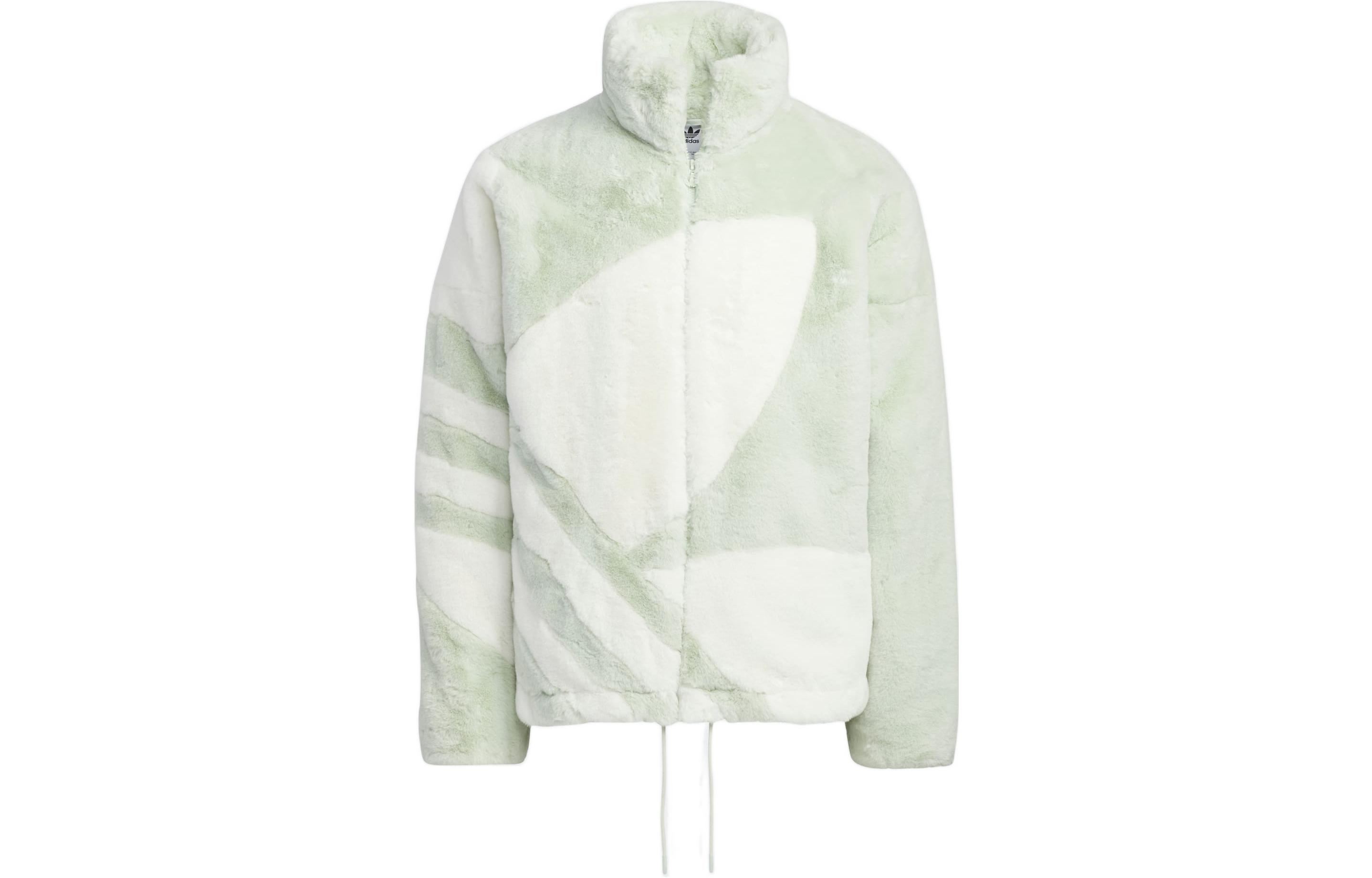 Adidas Originals Patchwork Stand Collar Zippered Fleece Lined Long Sleeved Shirt Jackets & Coats Unisex Green