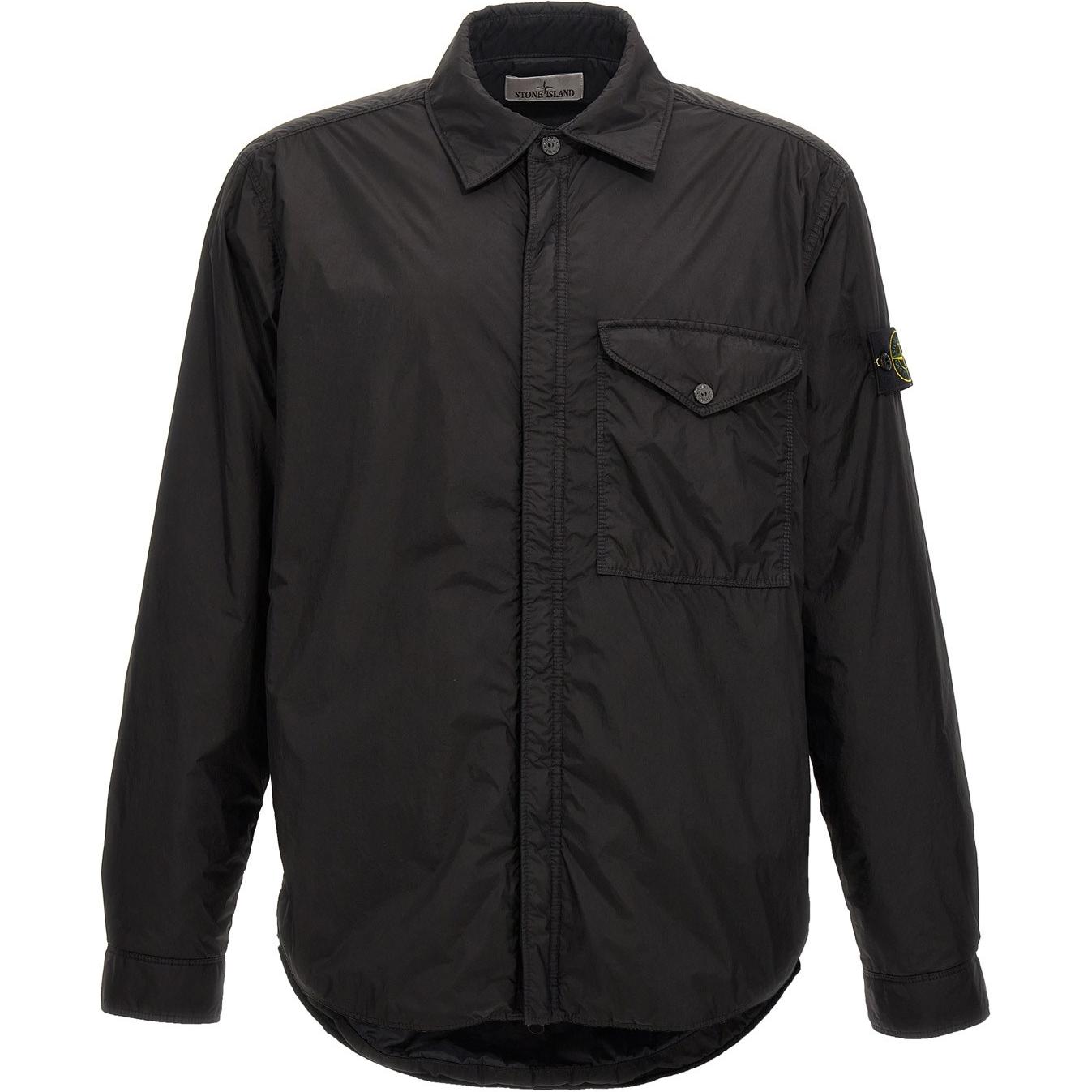 STONE ISLAND STONE ISLAND FW24 PRIMALOFT®-TC Pleated Recycled Nylon Lapel Zip Badge Padded Long Sleeve Jacket Men's Black