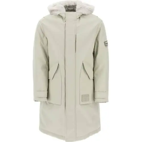 DIOR Coats Men's Green Hooded Thickened And Fleece Lined Straight Fit