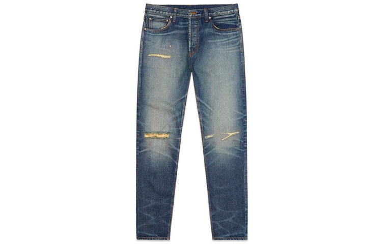 Fear of God Essentials Denim Jeans Distressed Indigo FW20 ripped casual zipper American heavyweight jeans for men and women, indigo blue