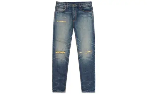 Fear of God Essentials Denim Jeans Distressed Indigo FW20 ripped casual zipper American heavyweight jeans for men and women, indigo blue