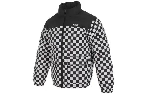 Vans Down Jackets Men's Black White Plaid Stand Collar Thickened Other