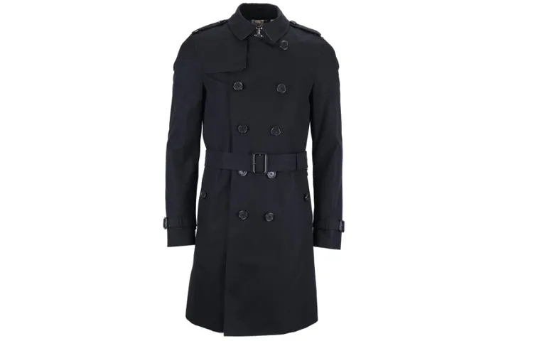 Burberry Trench Coats Men's Black Square Collar Moderate