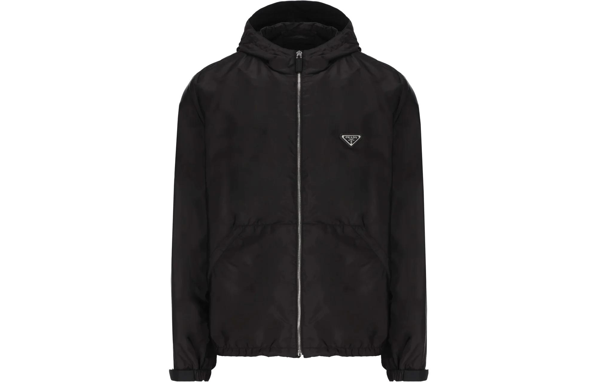 PRADA Logo Plaque Zip Up Hooded Jacket
