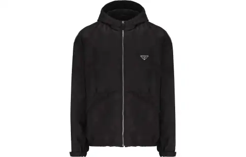 PRADA Logo Plaque Zip Up Hooded Jacket
