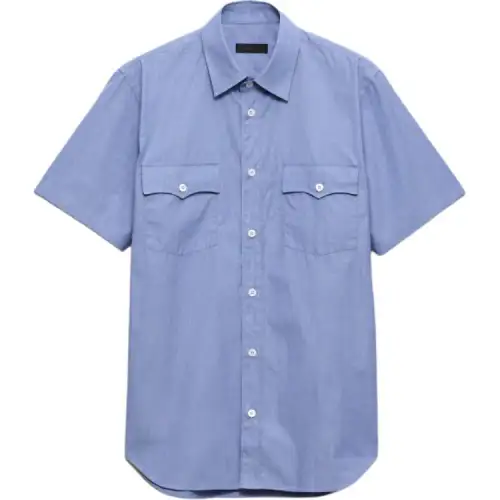 PRADA Shirts Men's Blue Pointed Collar Moderate