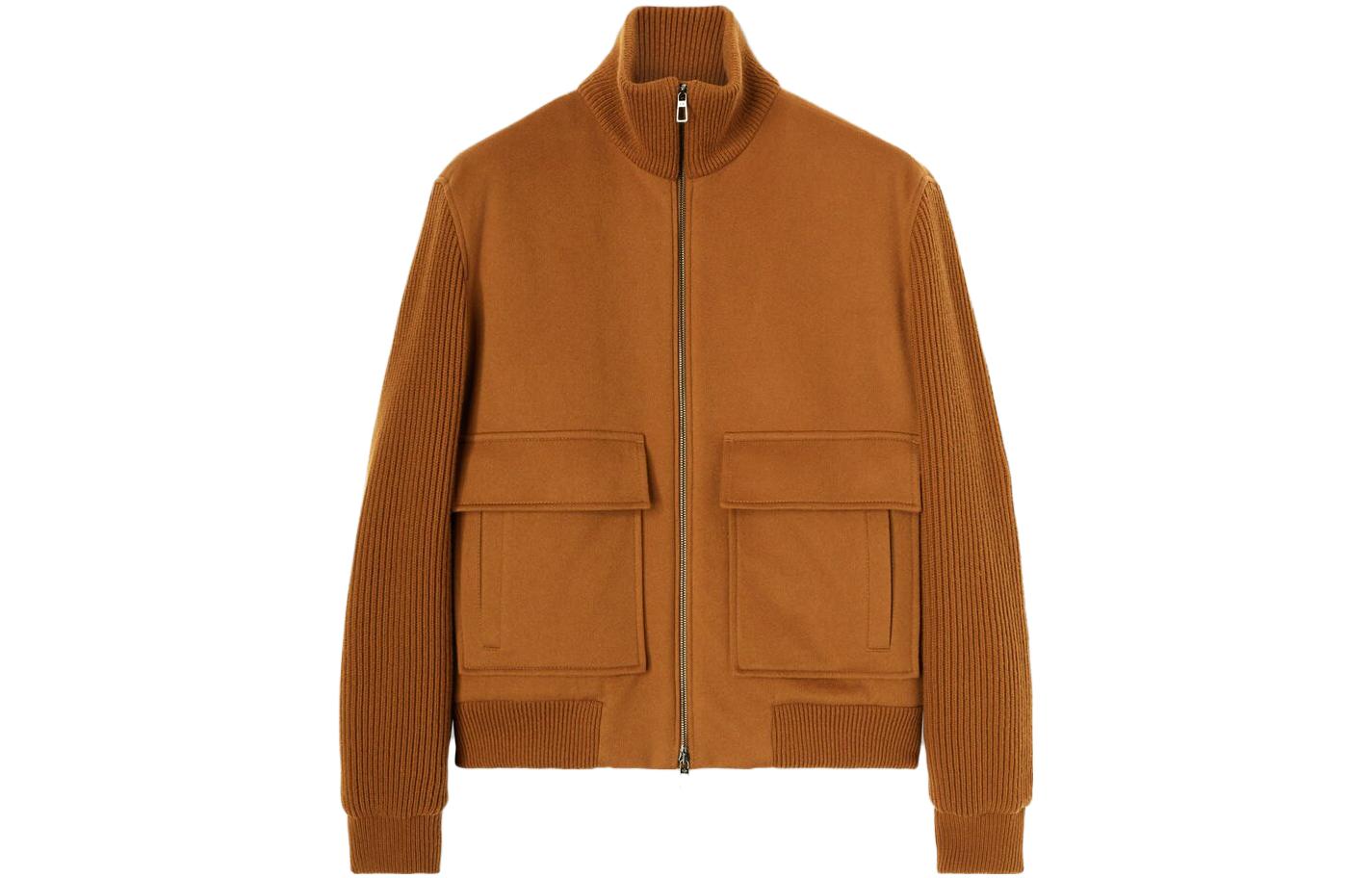 Loro Piana Jackets Men's Dark Camel Stand Collar Moderate Pilot