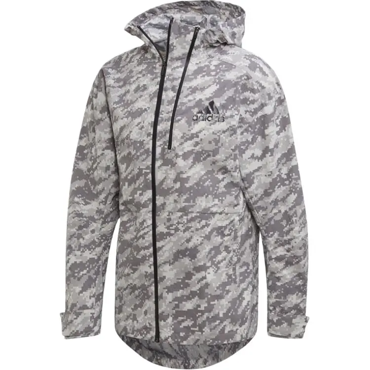Adidas Jackets Men's White Gray Hooded (Non-detachable) Moderate Straight Fit
