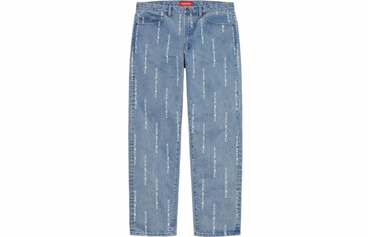 Штаны Supreme FW20 Week 15 Logo Stripe Jacquard Regular Jean (синий) — фото 3