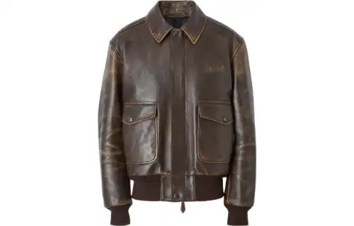 Burberry Leather Jackets Men's Brown Lapel Moderate