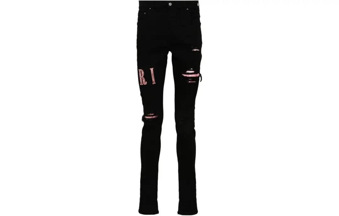 Amiri waxed logo-appliqué skinny jeans